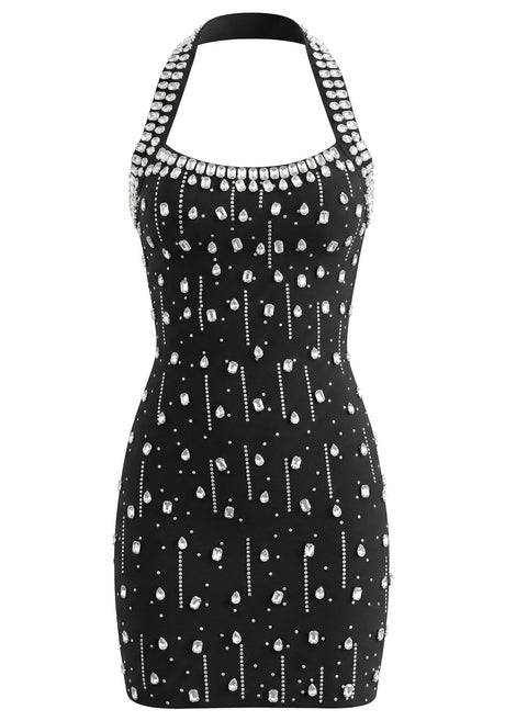 Halter Crystal Dress Black