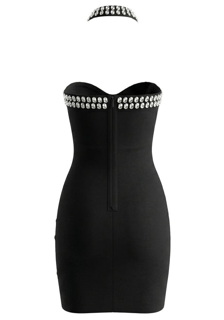 Halter Crystal Dress Black