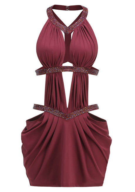 Halter Cut Out Detail Dress Burgundy