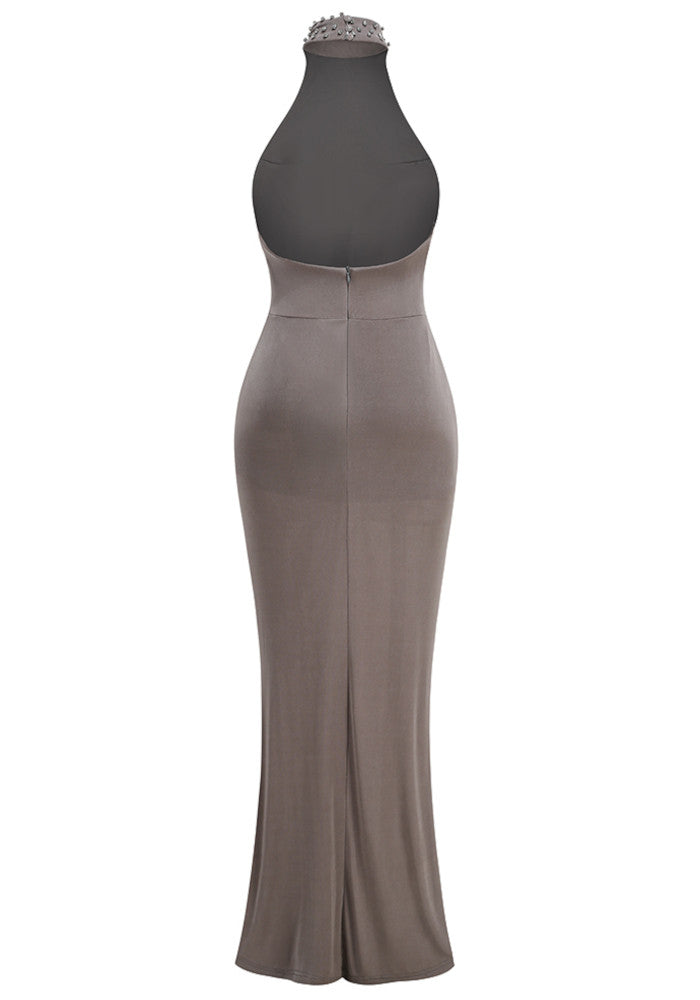 Halter Draped Maxi Dress Grey