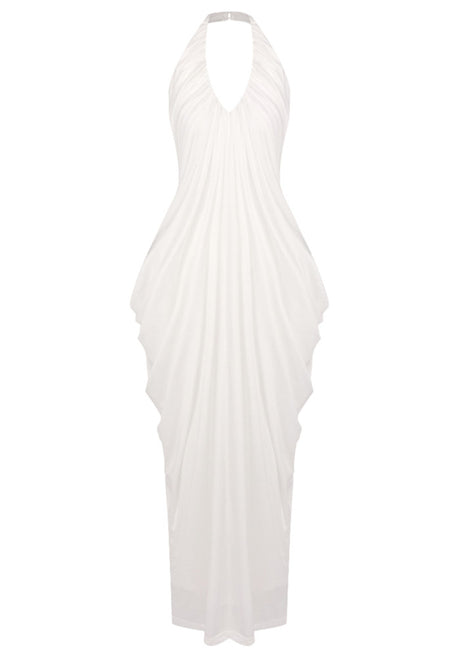 Halter Draped Maxi Dress White