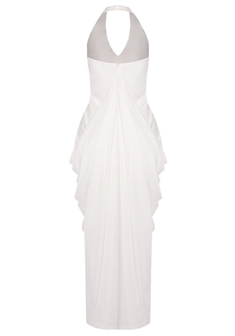 Halter Draped Maxi Dress White