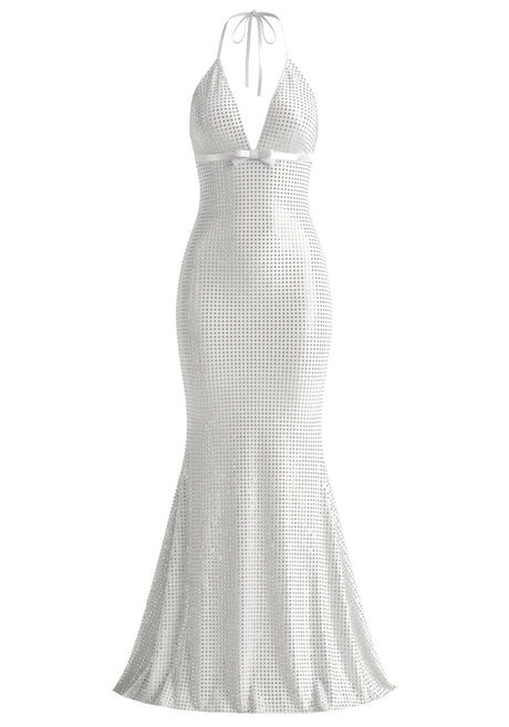 Halter Embellished Maxi Dress White