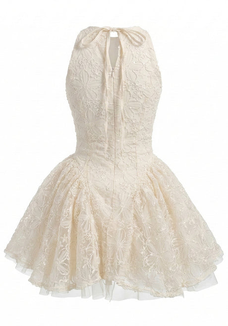 Halter Floral A Line Dress Ivory