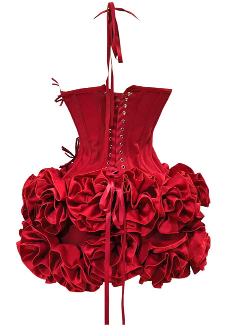 Halter Floral Corset Ruffle Dress Red