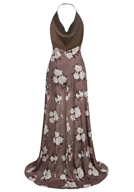 Halter Floral Maxi Dress Brown