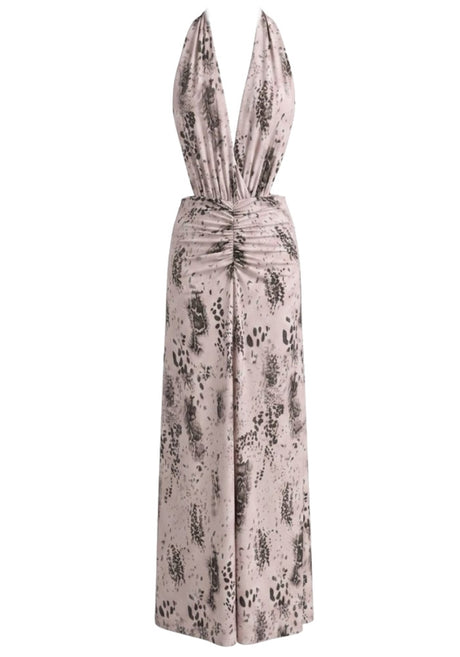 Floral Plunge V Neck Maxi Dress Pink