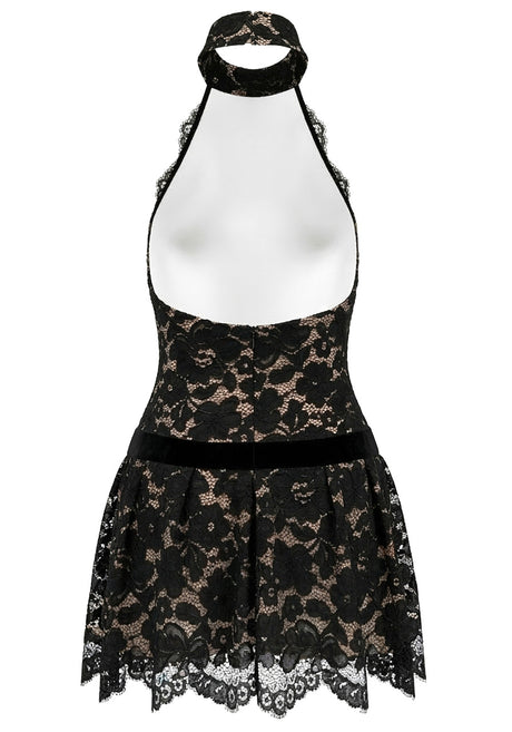 Halter Lace A Line Dress Black