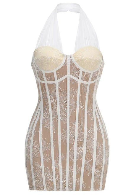 Halter Lace Bustier Dress White