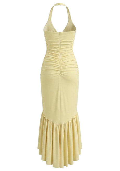 Halter Ruffle Detail Maxi Dress Yellow