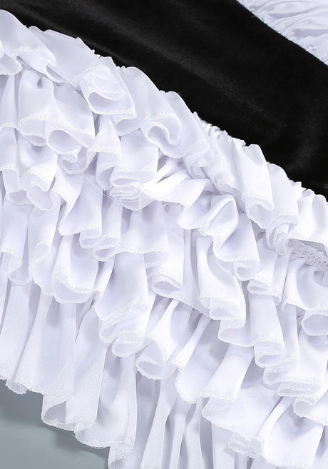 Halter Ruffle Velvet Midi Dress Black White