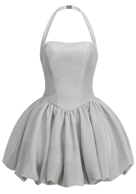 Halter Sparkly Bubble Corset Dress Silver