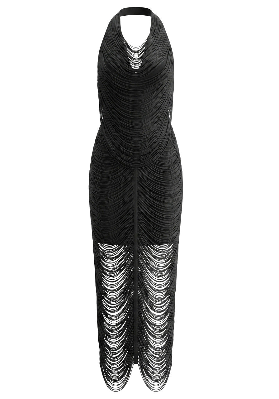 Halter Tassel Detail Maxi Dress Black