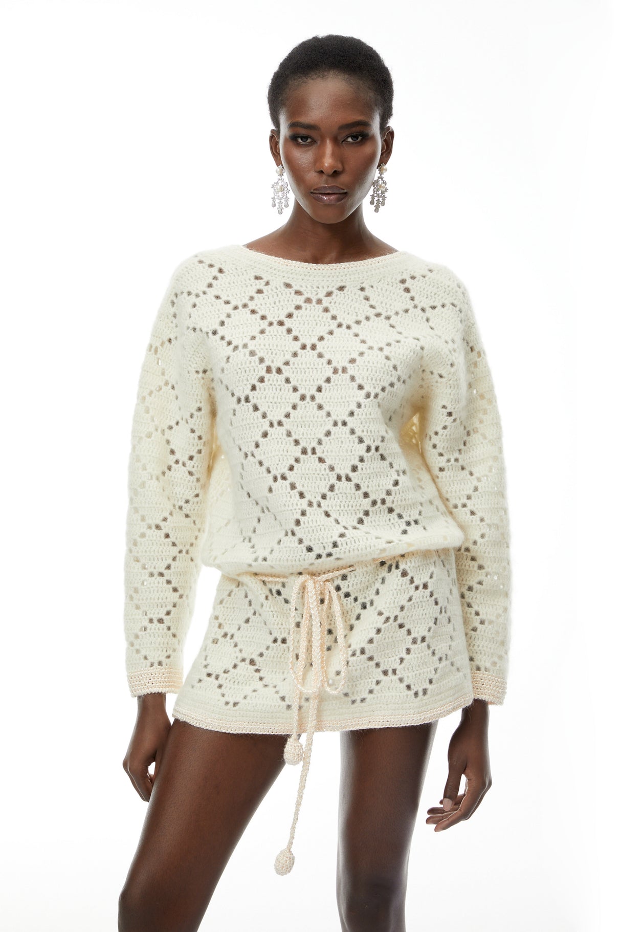 Aurohaya Harper Cream White Open Back Knit Mini Dress