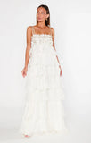 Aurohaya Gabrielle Tiered Ruffle Maxi Dress White