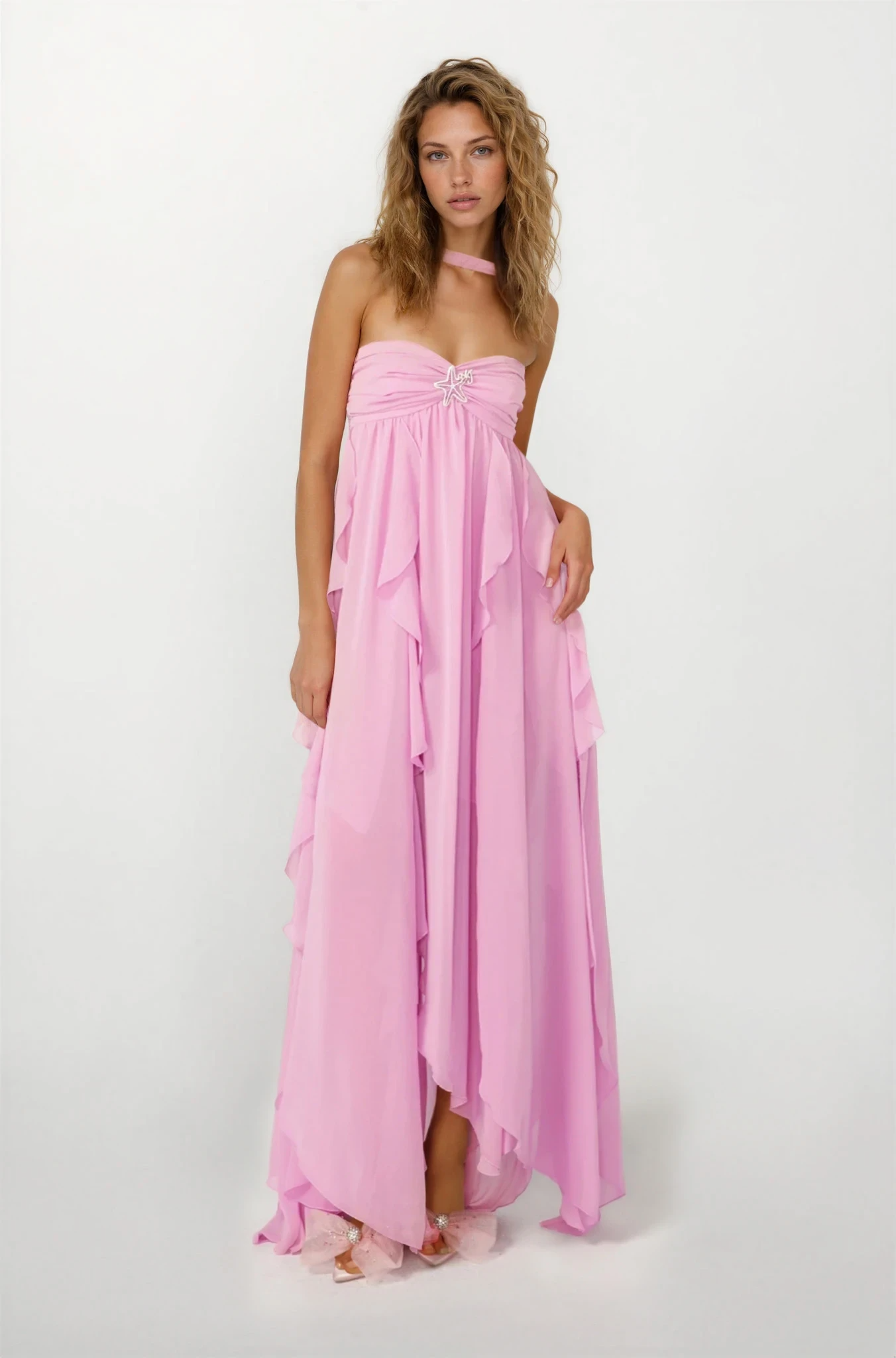 Aurohaya Chloé Strapless Ruffle Maxi Dress