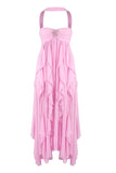 Aurohaya Chloé Strapless Ruffle Maxi Dress Pink