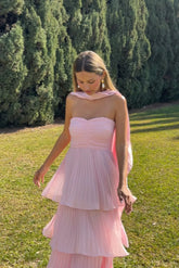 Aurohaya Manon Strapless Tiered Maxi Dress Pink