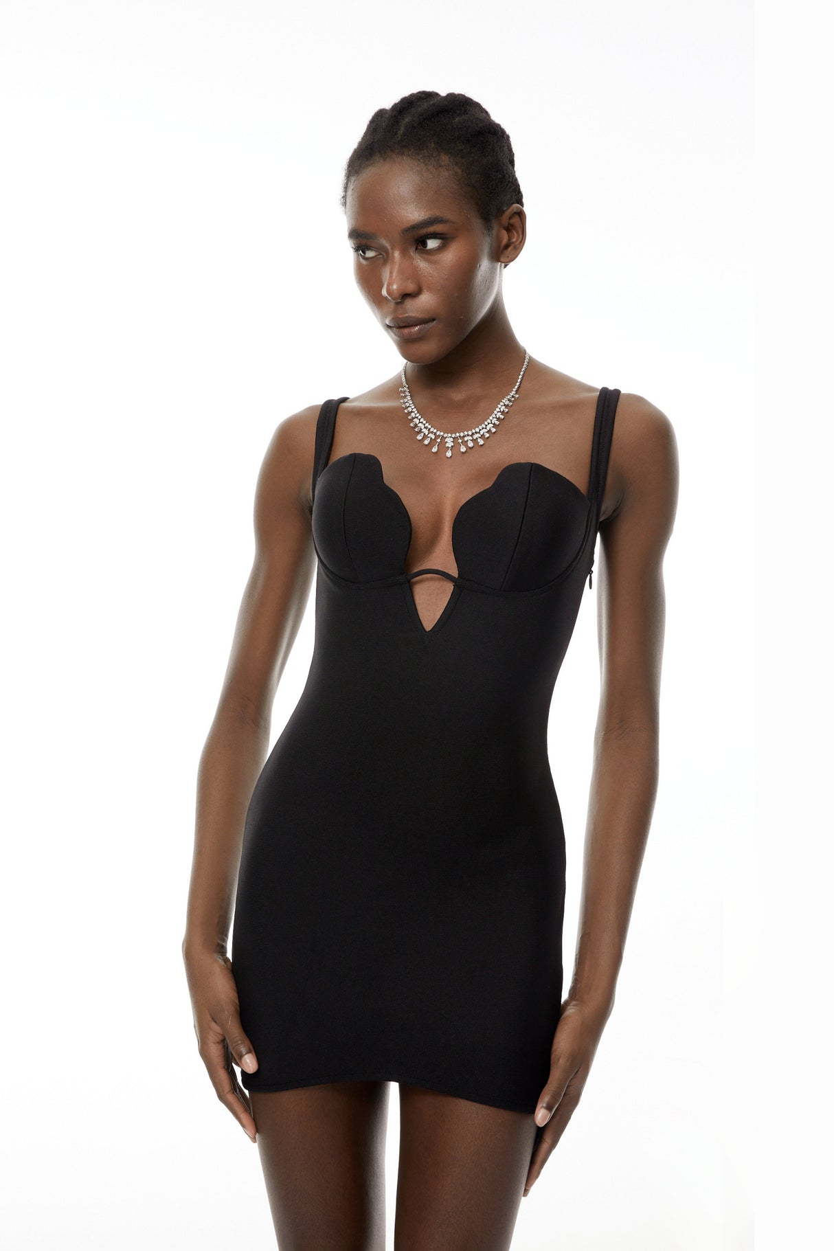 Aurohaya Helmi Black Deep V-Neck Mini Dress
