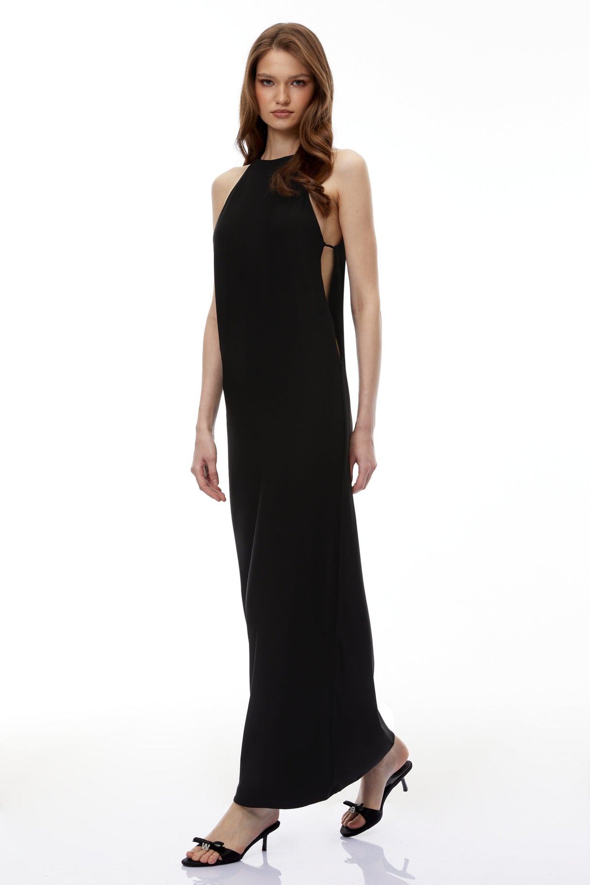Aurohaya Hermione Black Halterneck Open Back Maxi Dress