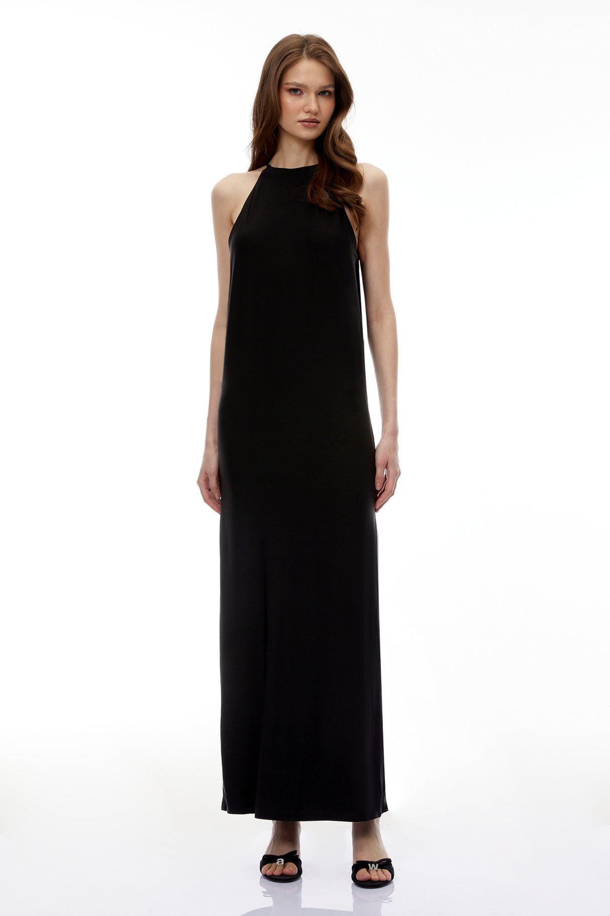 Aurohaya Hermione Black Halterneck Open Back Maxi Dress