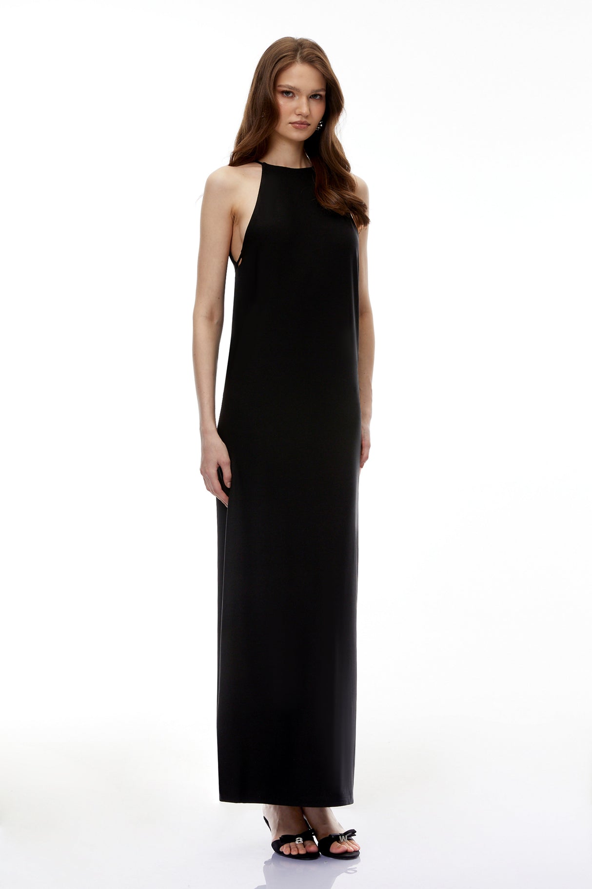 Aurohaya Hermione Black Halterneck Open Back Maxi Dress