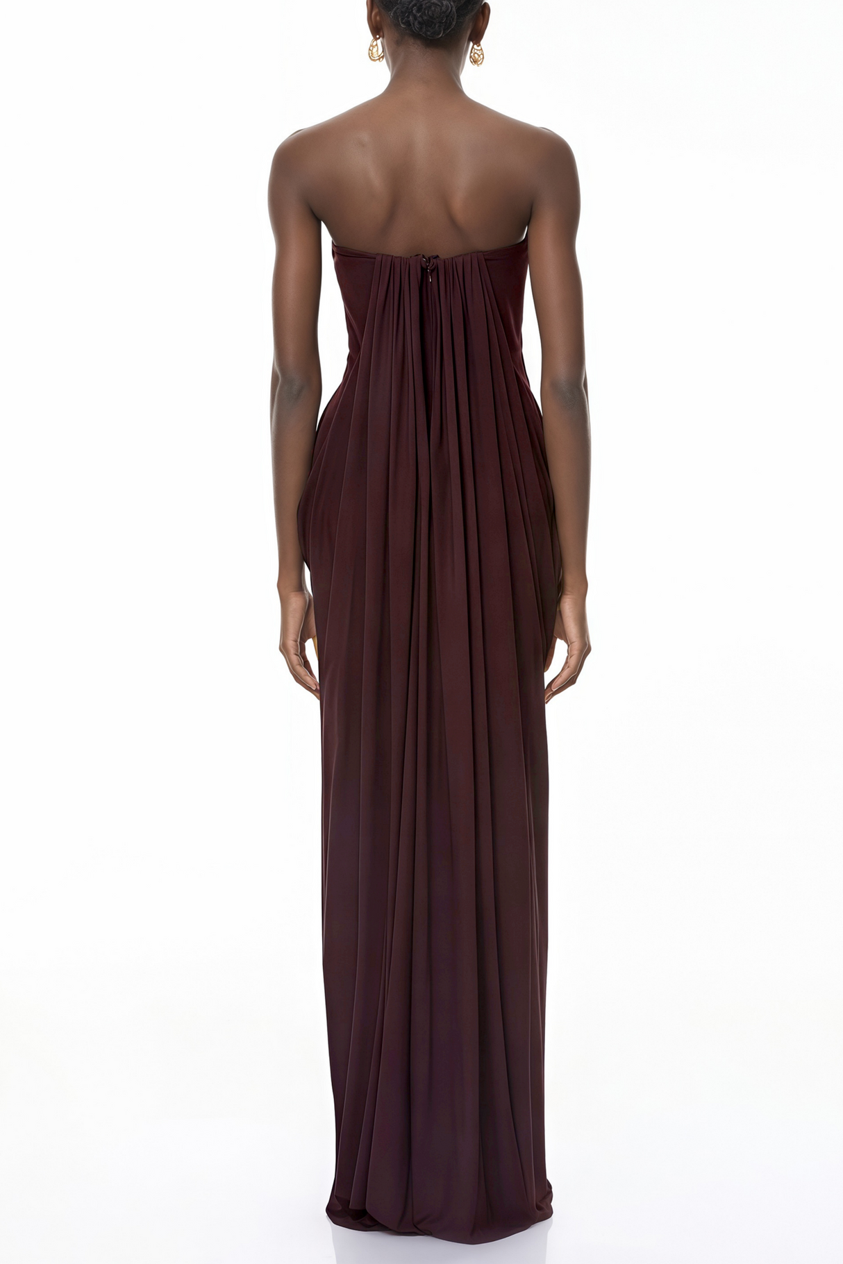 Aurohaya Honoria Chocolate Brown Off Shoulder Maxi Dress