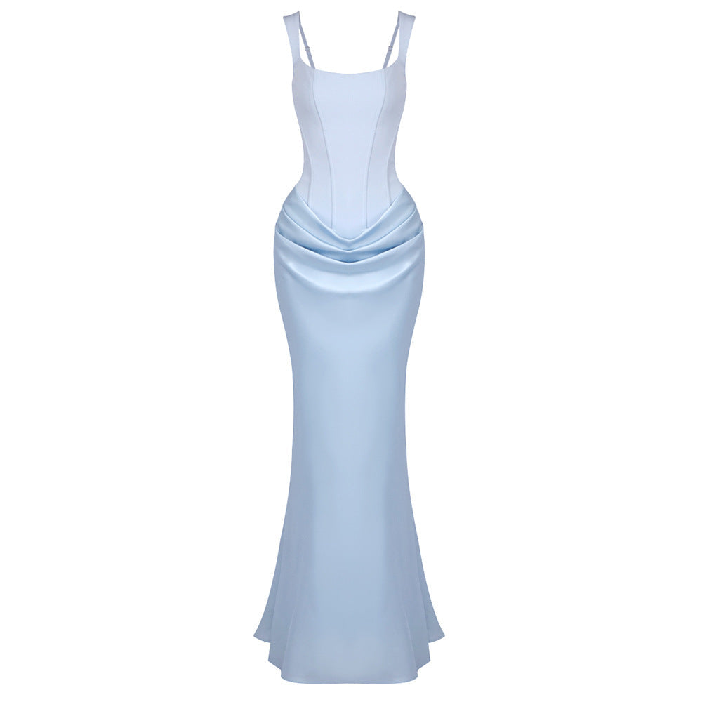 Hortense Square Neck Corset Maxi Dress / Blue