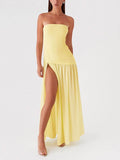 Aurohaya Exquisite Backless Pleats Strapless Maxi Dress