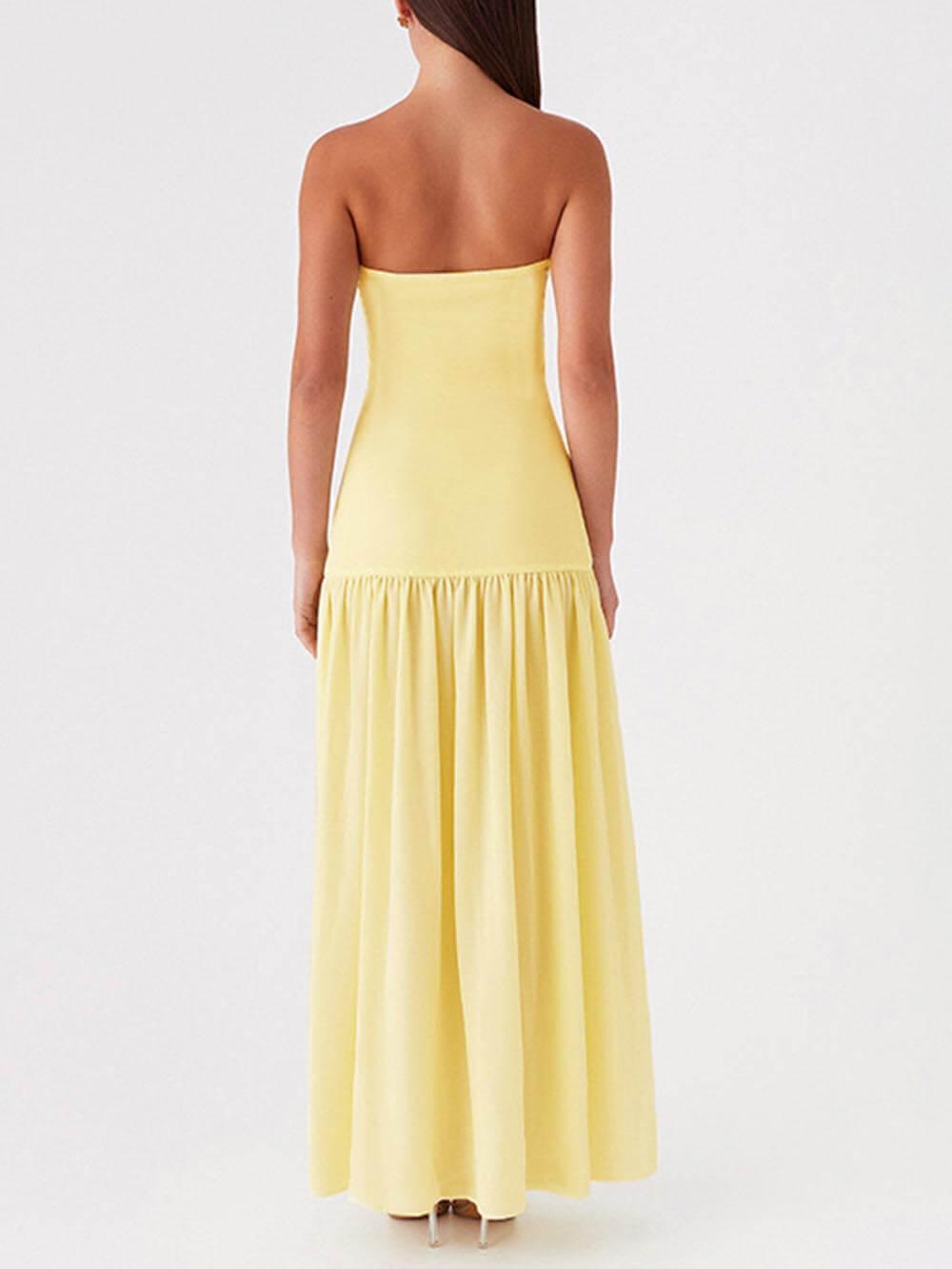 Aurohaya Exquisite Backless Pleats Strapless Maxi Dress