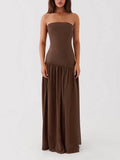 Aurohaya Exquisite Backless Pleats Strapless Maxi Dress Coffee