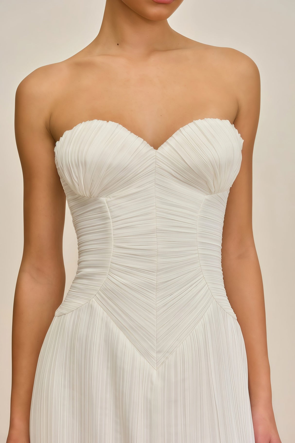 Aurohaya Ilinca White Off-Shoulder Ruched Maxi Dress