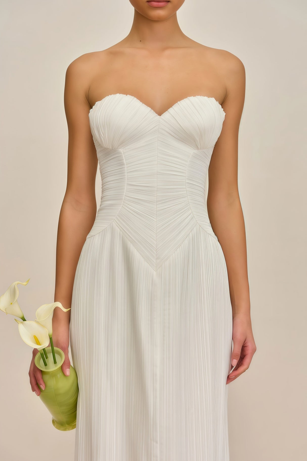 Aurohaya Ilinca White Off-Shoulder Ruched Maxi Dress