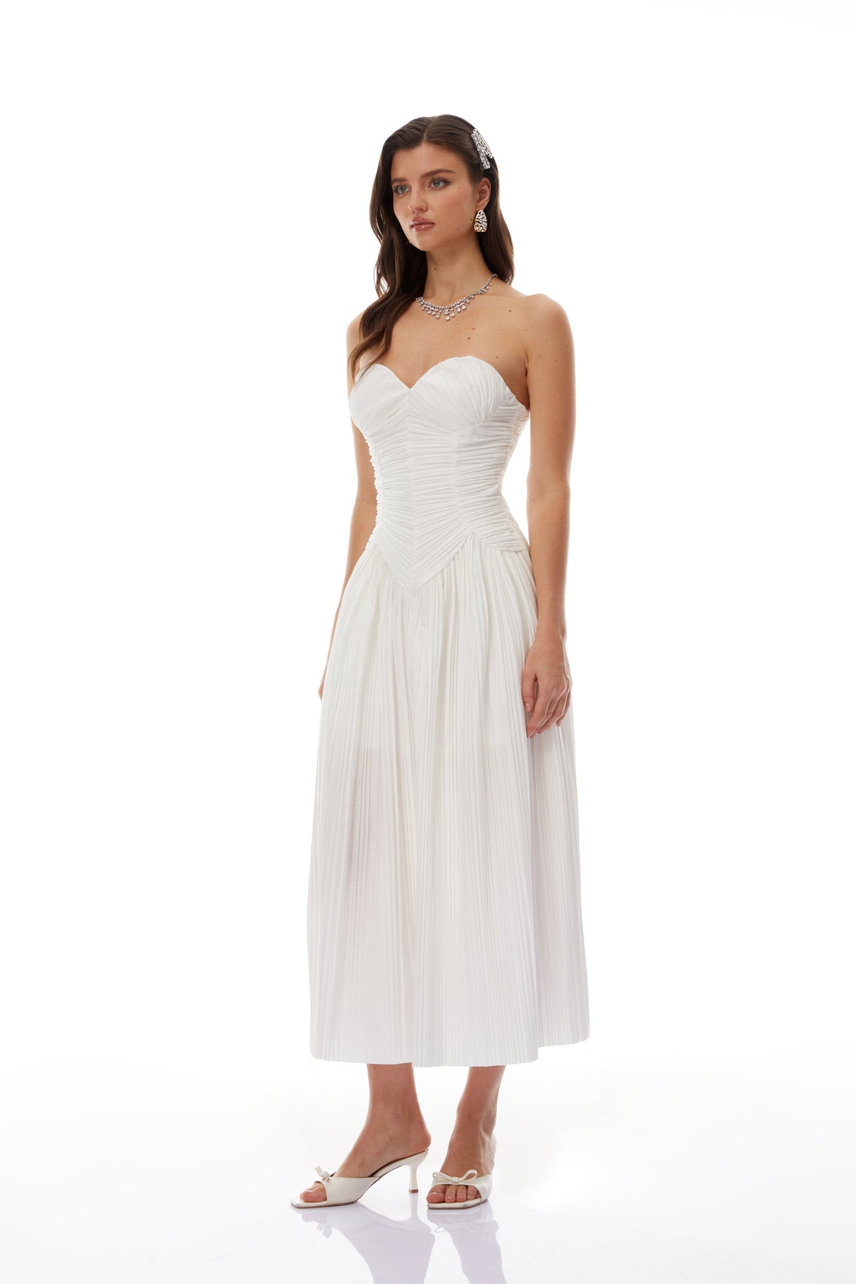 Aurohaya Ilinca White Off-Shoulder Ruched Maxi Dress