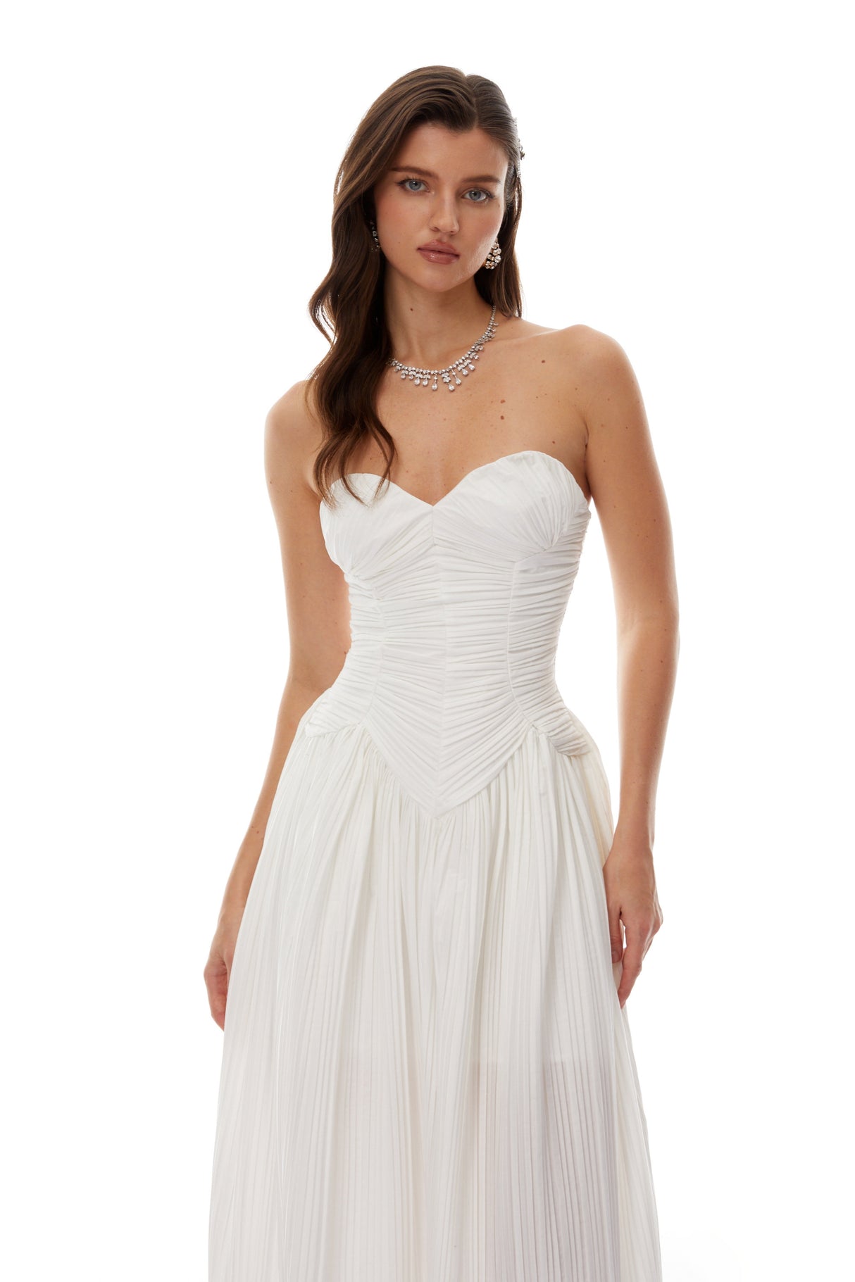 Aurohaya Ilinca White Off-Shoulder Ruched Maxi Dress