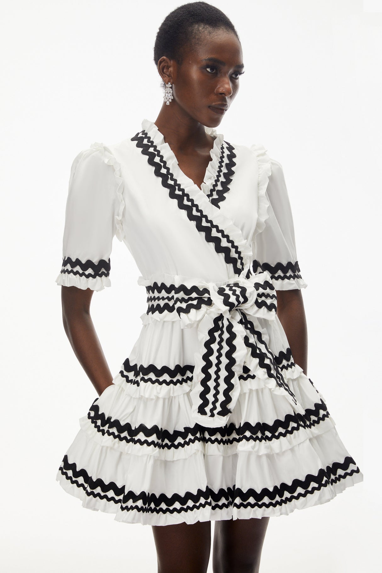 Aurohaya Inanna White V-Neck Ruffled Mini Dress