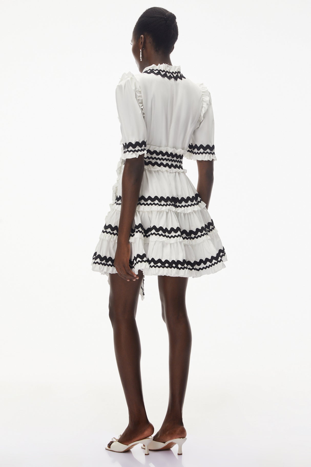 Aurohaya Inanna White V-Neck Ruffled Mini Dress