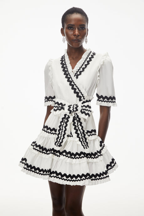 Aurohaya Inanna White V-Neck Ruffled Mini Dress