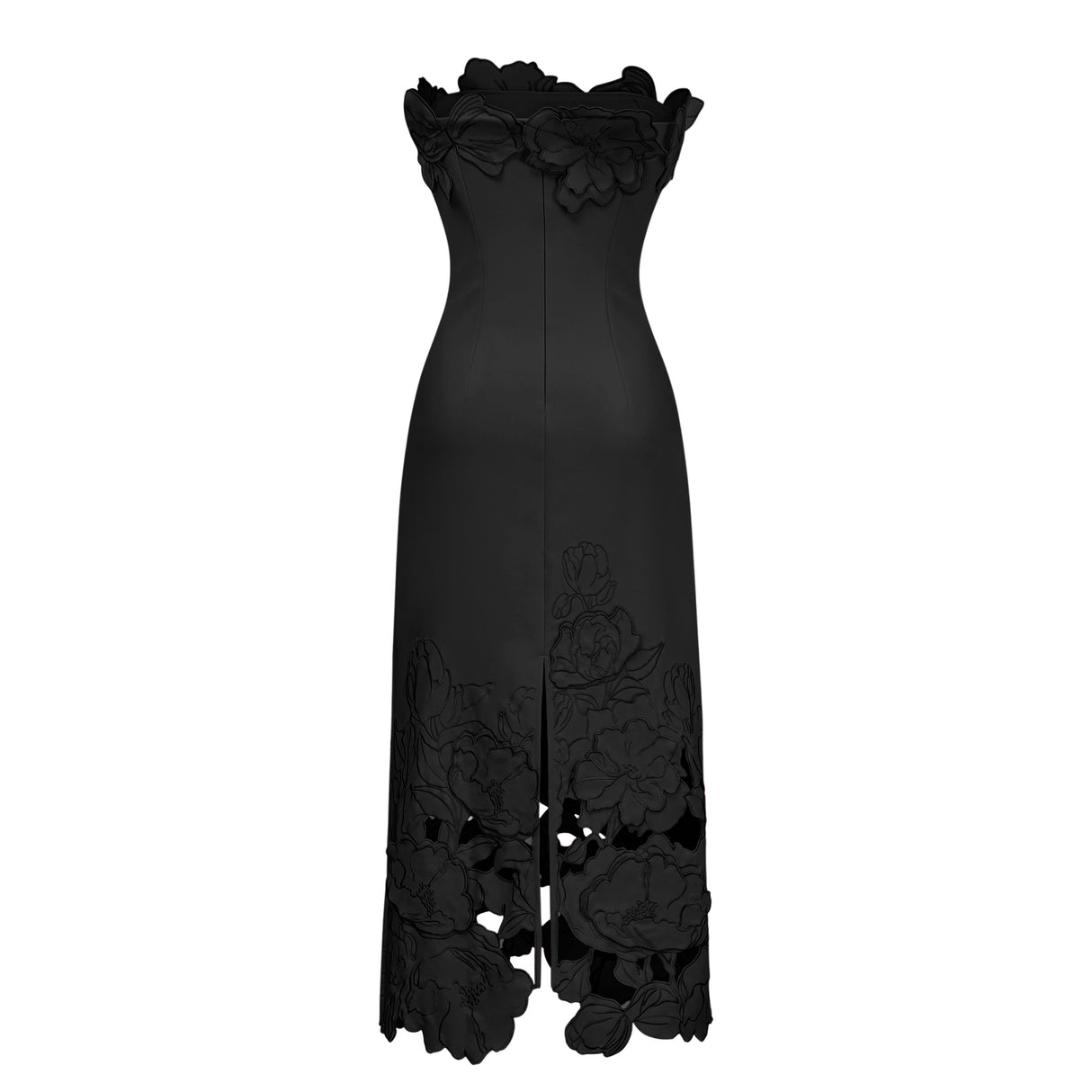 Aurohaya Inga Black Strapless Floral Embroidered Maxi Dress