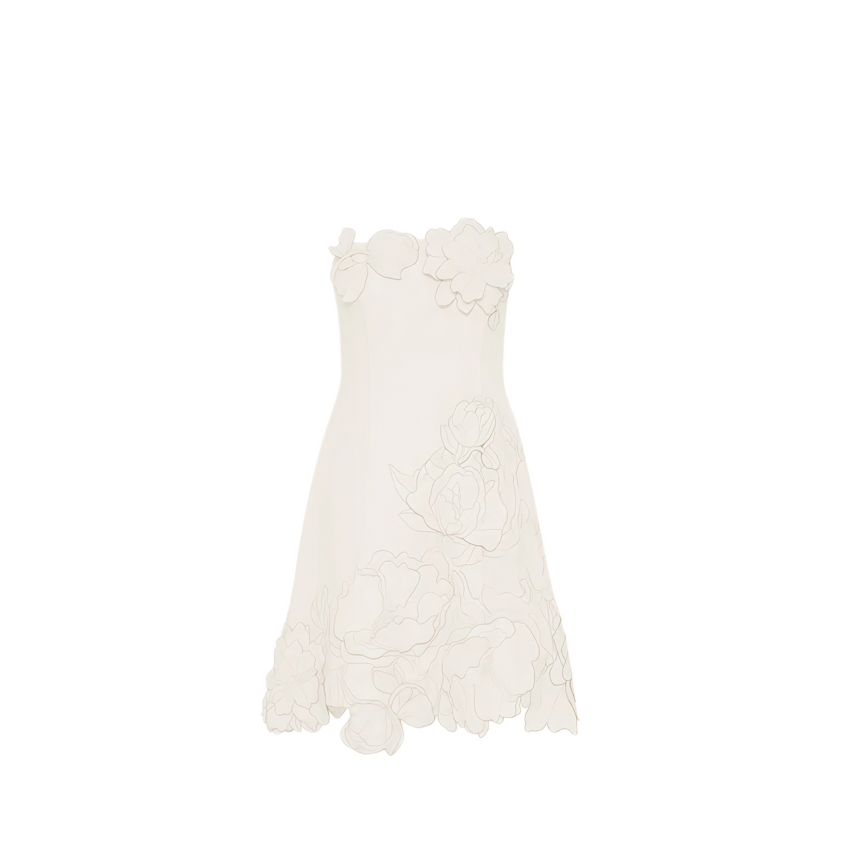 Aurohaya Inga Cream White Strapless Floral Embroidered Mini Dress