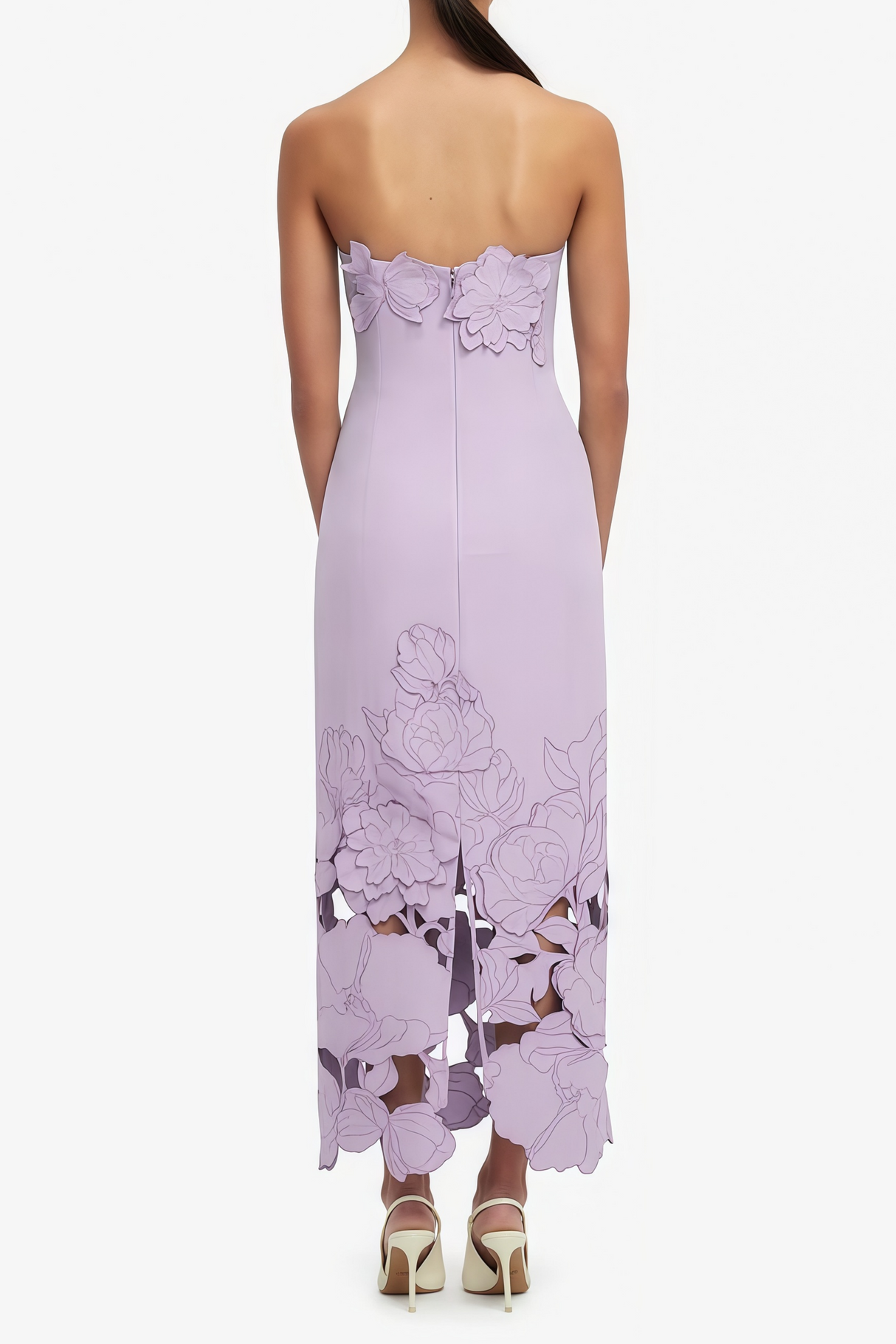 Aurohaya Inga Purple Strapless Floral Embroidered Maxi Dress