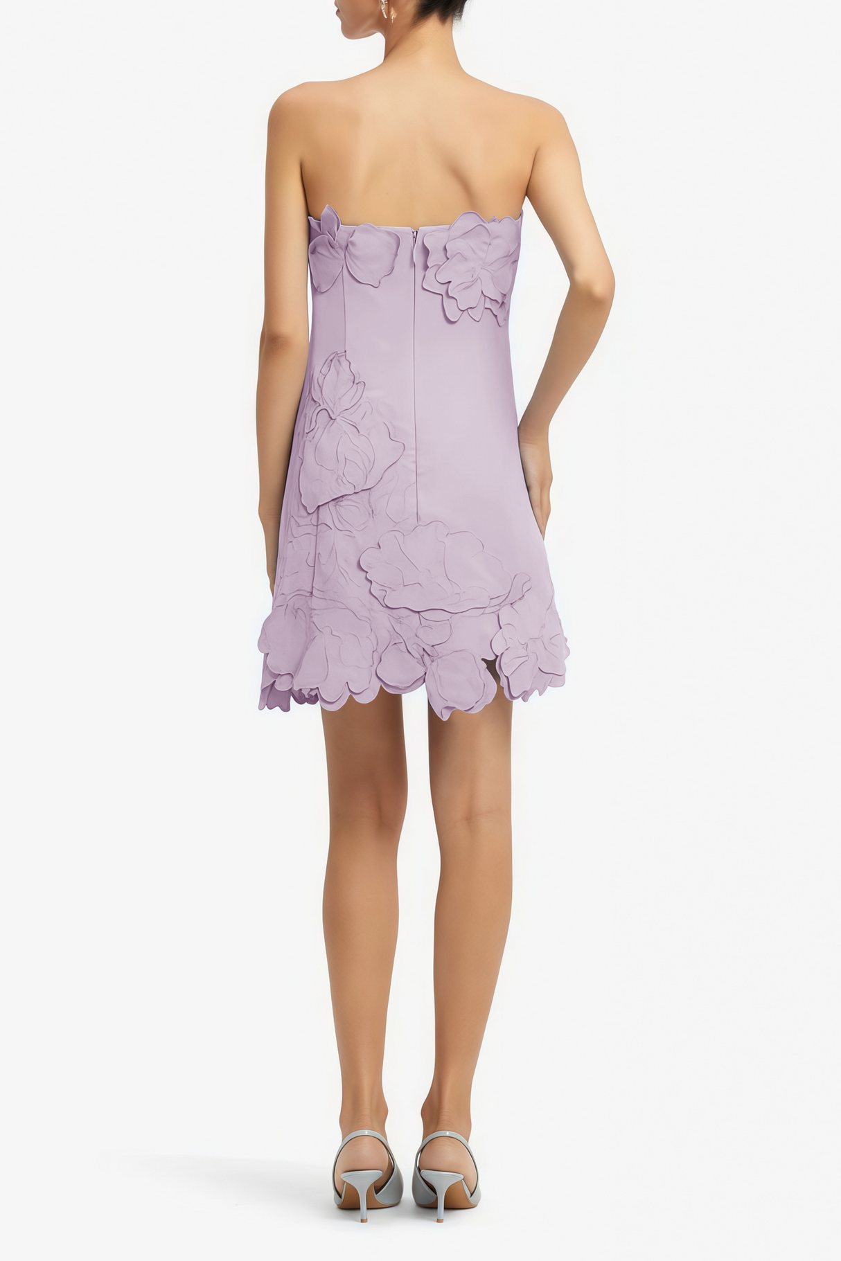 Aurohaya Inga Purple Strapless Floral Embroidered Mini Dress