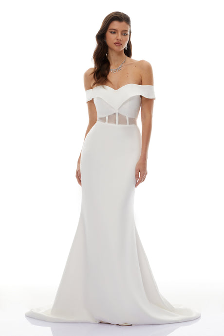 Aurohaya Ingrid White Off Shoulder Mermaid Maxi Dress