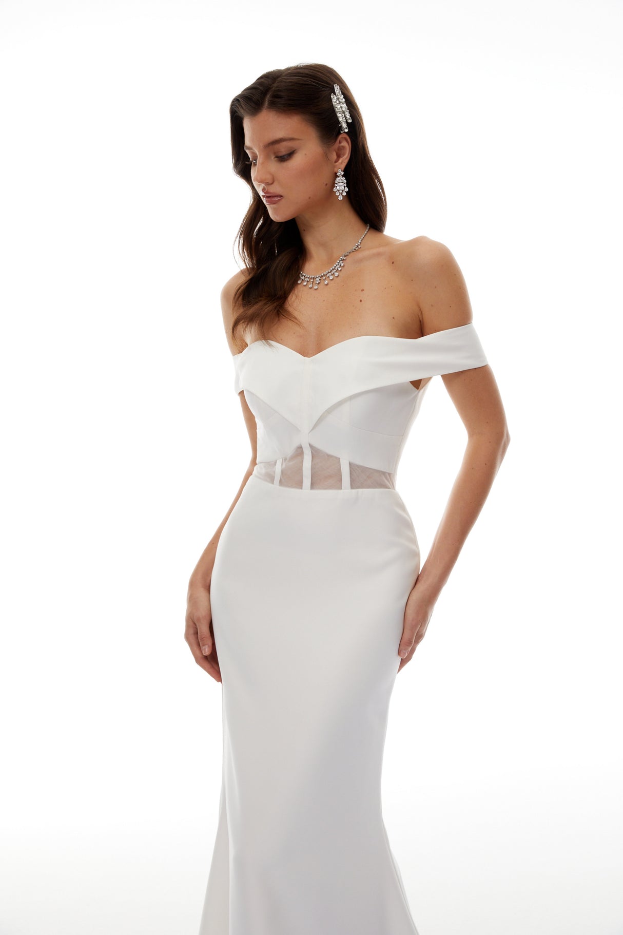 Aurohaya Ingrid White Off Shoulder Mermaid Maxi Dress