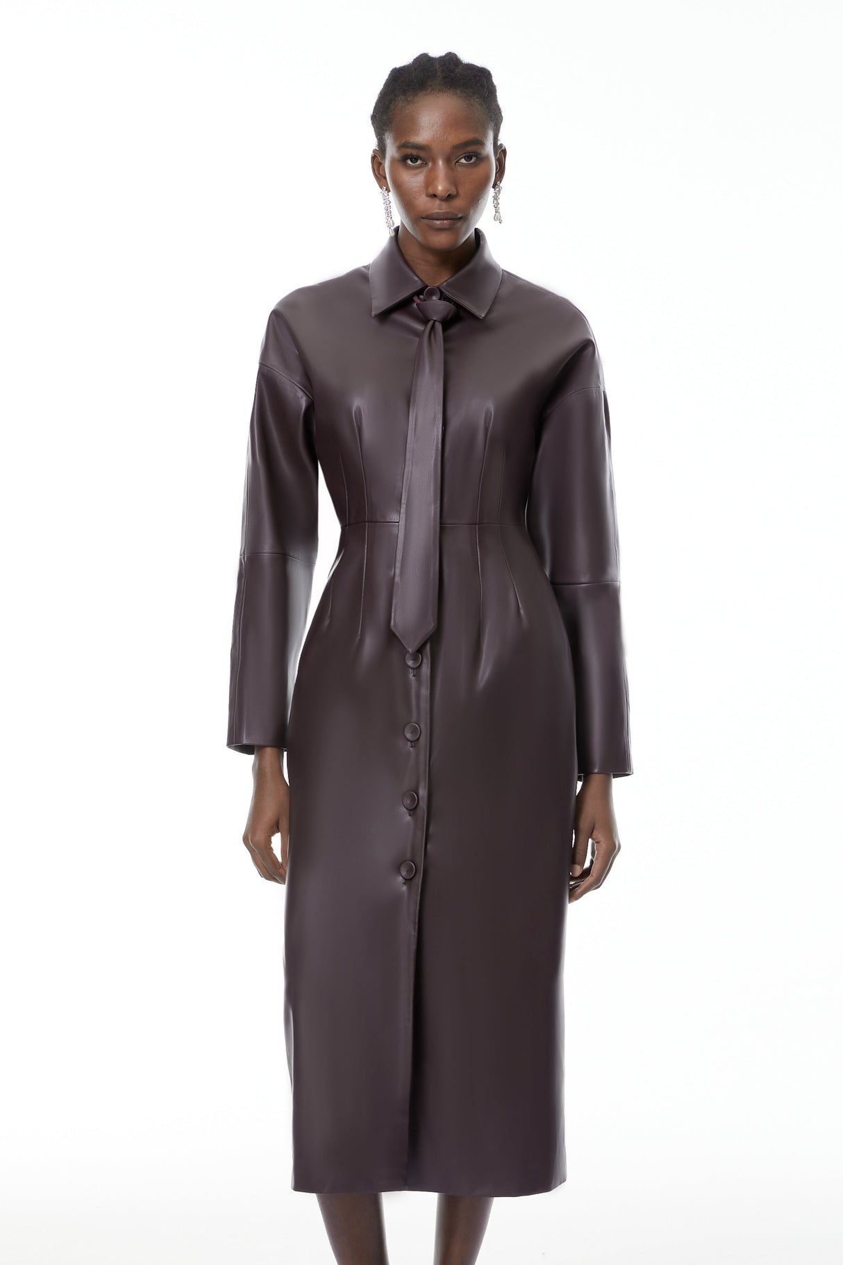Aurohaya Iris Purple Leather Midi Dress