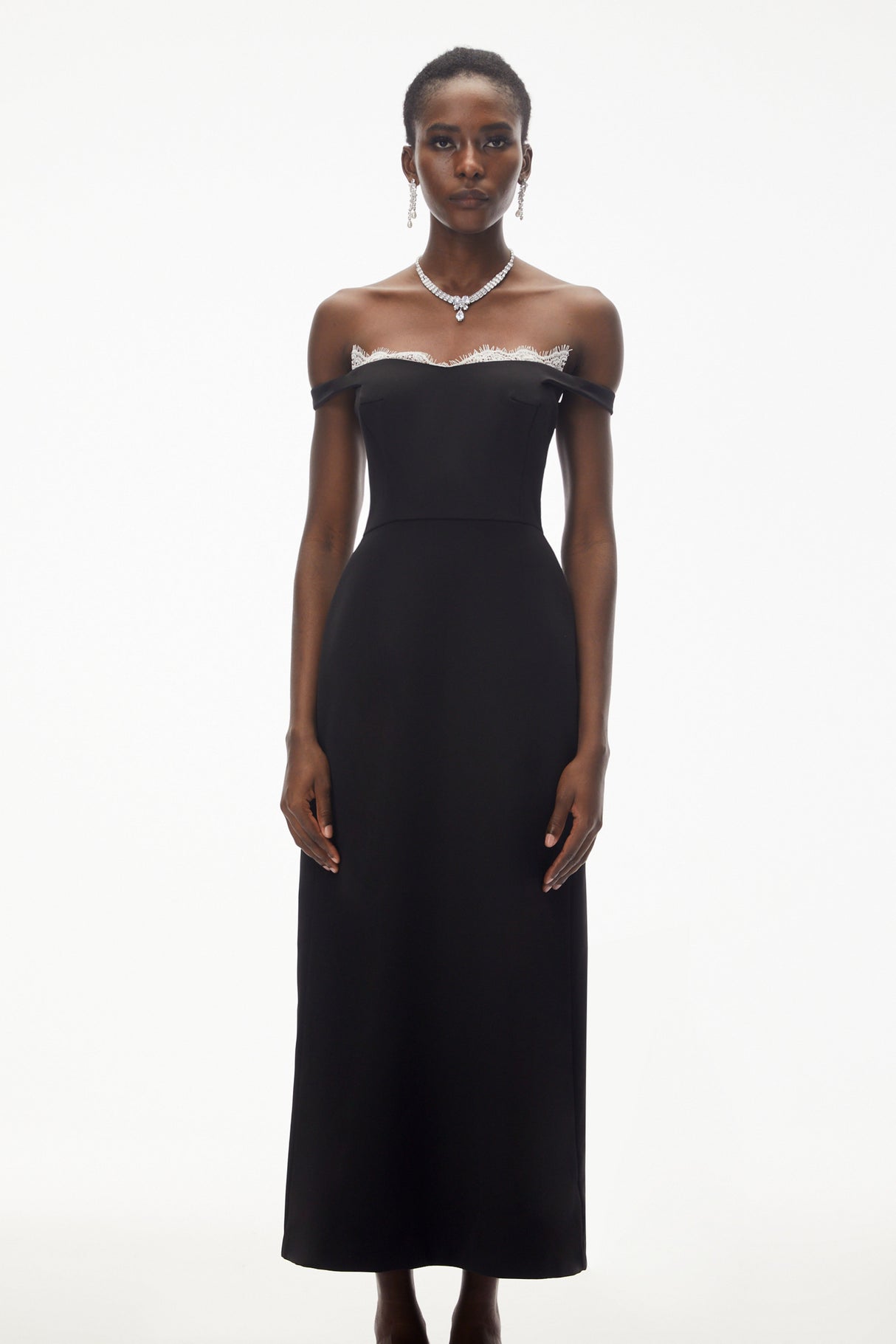 Aurohaya Isabella Black Off Shoulder Lace Panel Maxi Dress