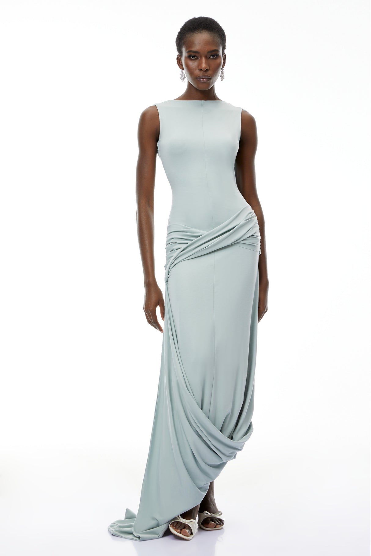 Aurohaya Isabella Mint Green Asymmetrical Maxi Dress