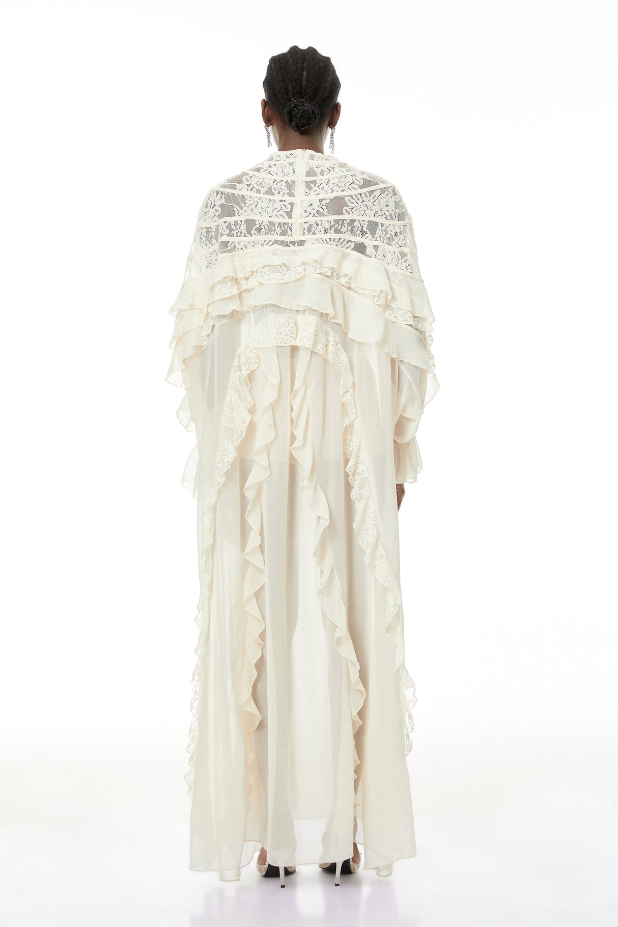 Aurohaya Ivana Neutrals Lace Ruched Maxi Dress