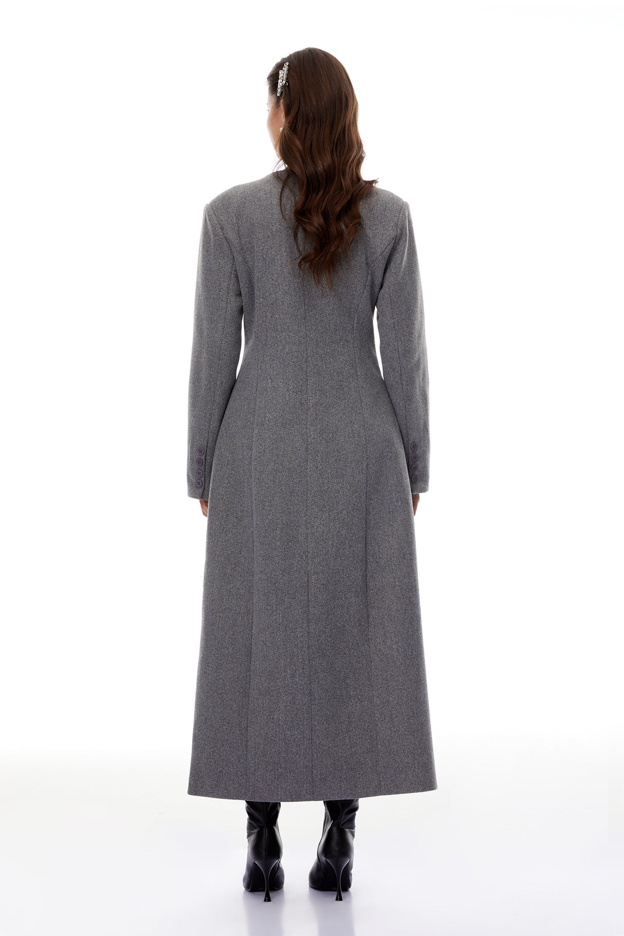 Aurohaya Izan Grey Asymmetrical Tweed Blazer Maxi Dress