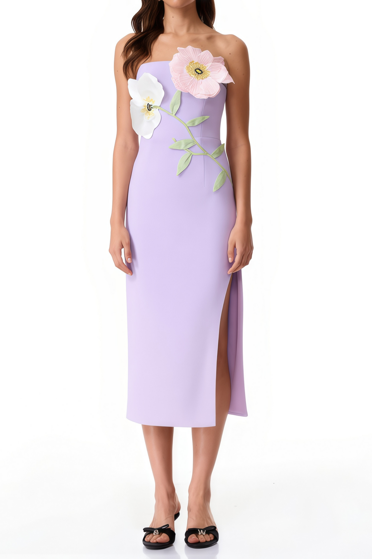Aurohaya Jacqueline Purple Floral Appliqué Midi Dress